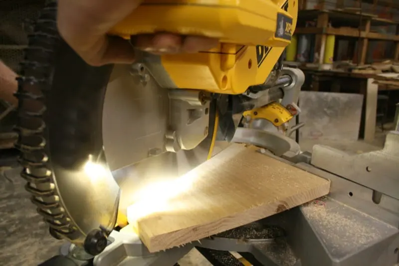 DeWalt DWS780 miter saw cutting angled