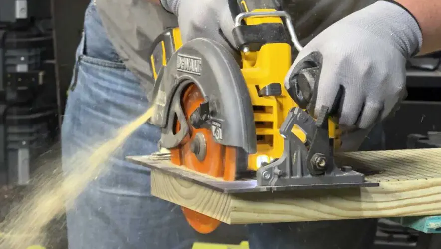 cross-cutting 2x10 DeWalt circular saw