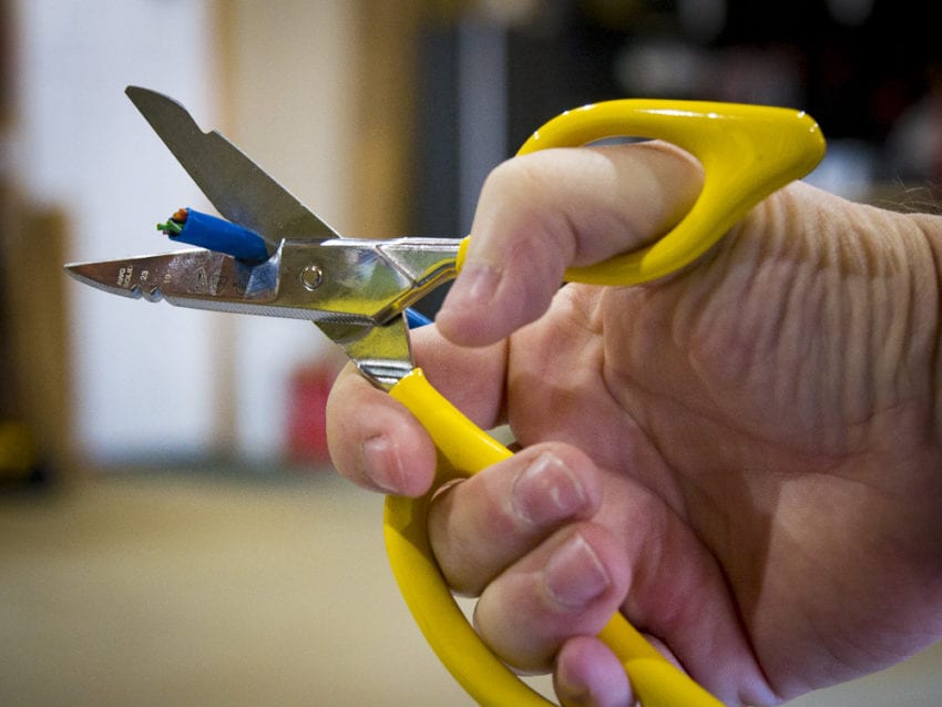 Did you know Klein makes some really good scissors? These Electrician's  Scissors (26001) are durable, ergonomic, and have added leverage with a  cable, By Klein Tools