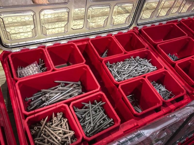 I finally organized my screws. If I had a do-over, I'd have color-coded the  bins according to thread # but aside from that, infinitely better than my  previous system of individual ziplocks