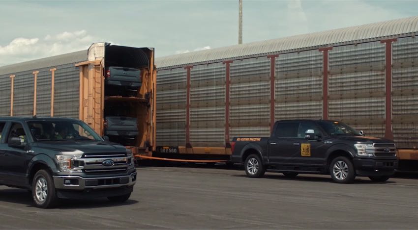 Electric Ford F-150 Tows Train