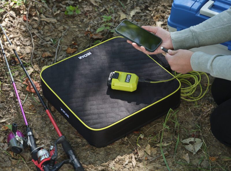 Ryobi Heated Cushion charging phone